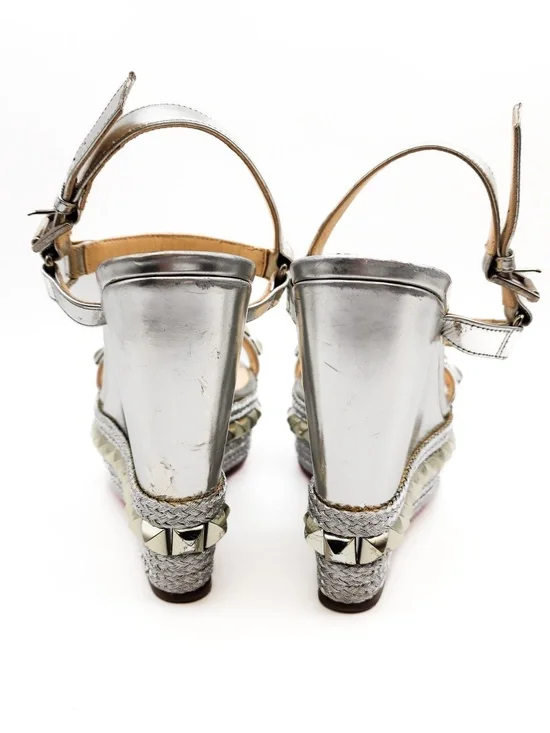 Christian Louboutin Metallic Silver Studded Espadrille Platform Sandals EU 38 - Picture 7 of 9